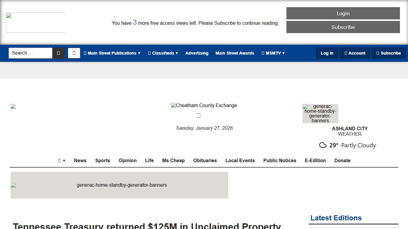 Tennessee Treasury returned $125M in Unclaimed Property - Main Street Media of Tennessee