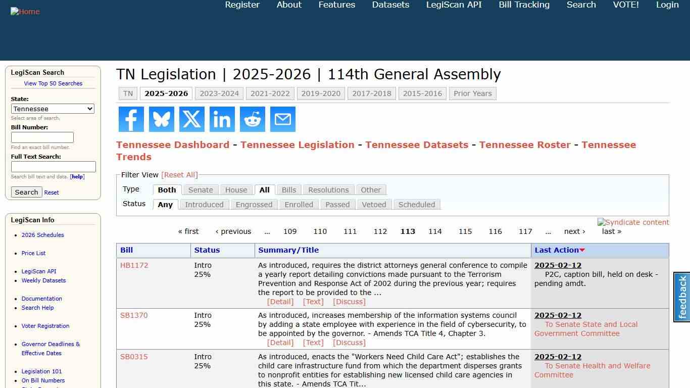 TN Legislation 2025-2026 114th General Assembly LegiScan