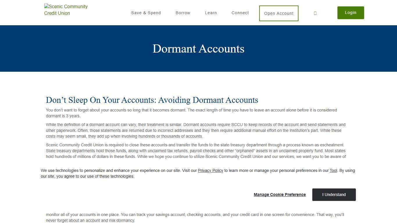 Scenic Community Credit Union Dormant Accounts
